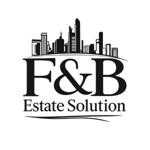 Logo F&B Estate Solution: Skyline über dem Schriftzug F&B